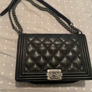 Beautiful Chanel  Medium Black Quilted Lambskin Boy Bag